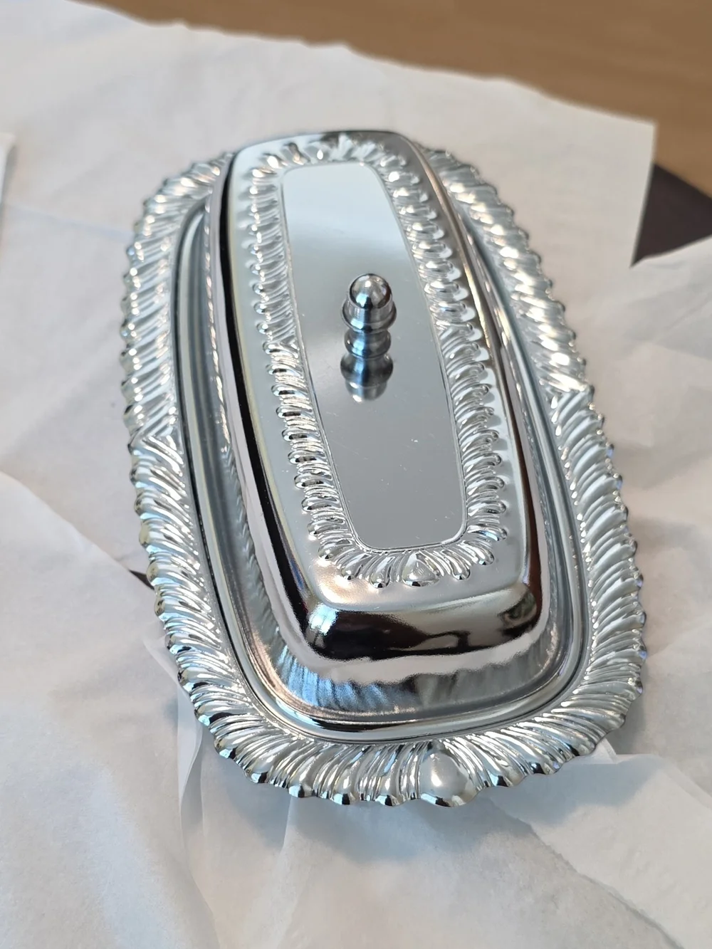 Silver Decorative Butter Dish with Ornate Rim - Home Bath